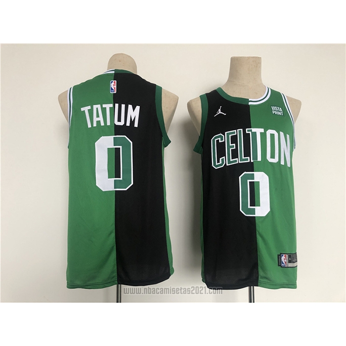 Camiseta Boston Celtics Jayson Tatum #0 Split Negro Verde